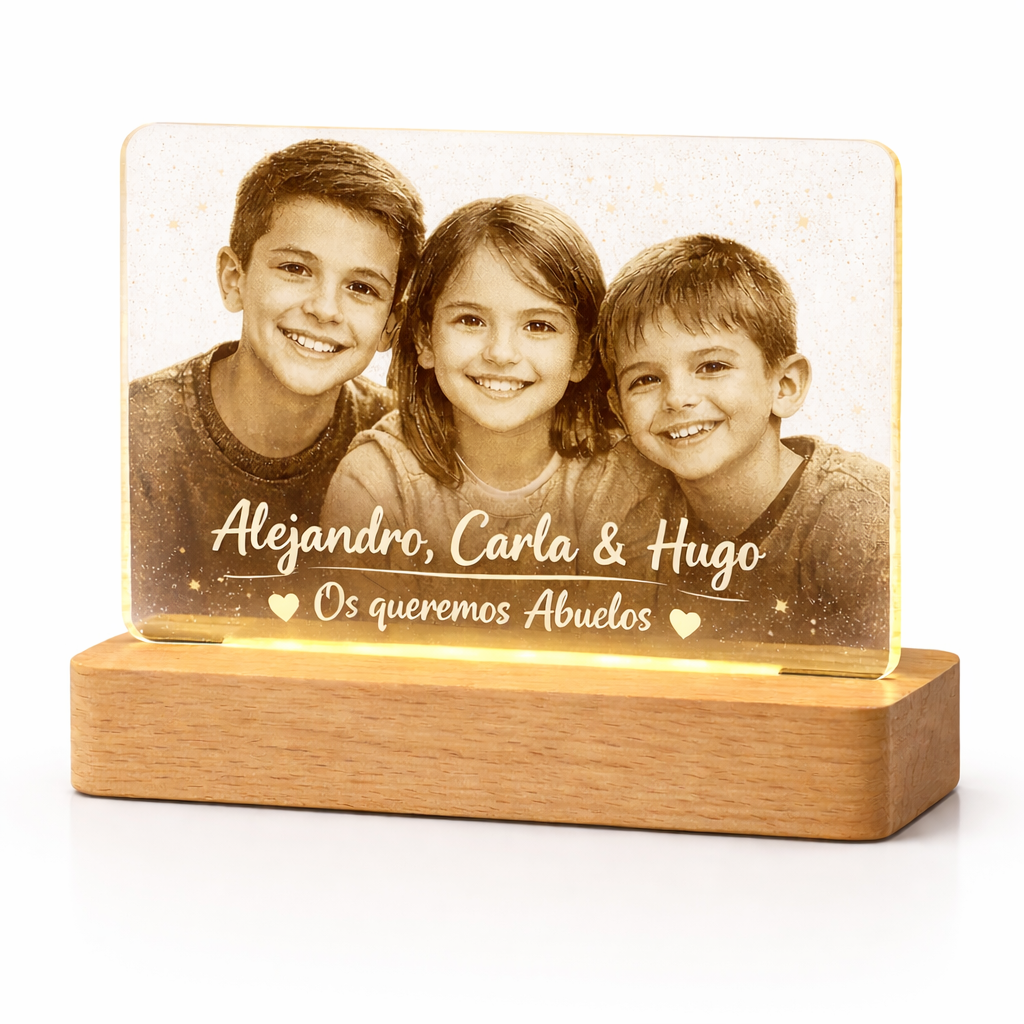 Lámpara Regalo para Abuelos | Foto de Nietos Personalizada LED Madera