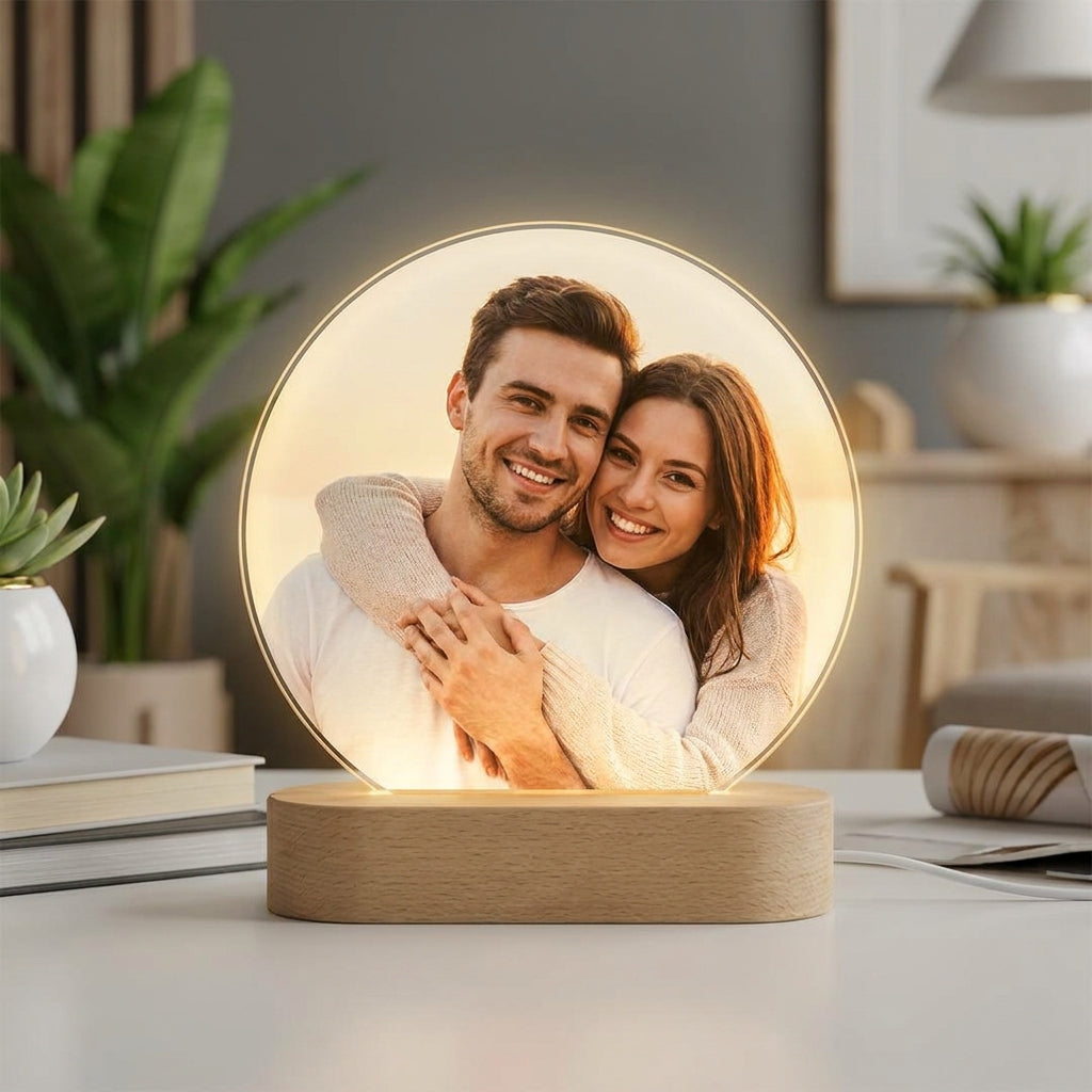 Lámpara de pareja con foto redondeada personalizada LED metacrilato