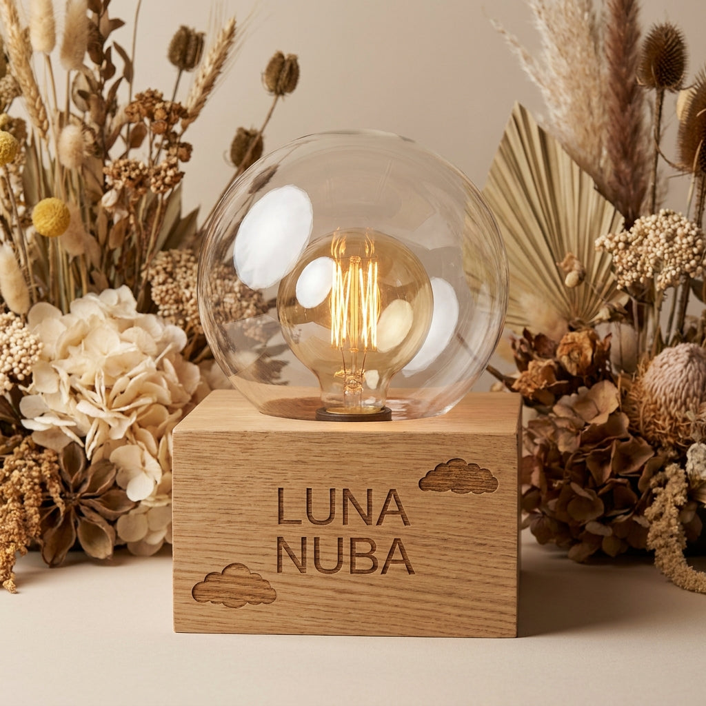 Lámpara bombilla Edison globo personalizada con nombre LED metacrilato