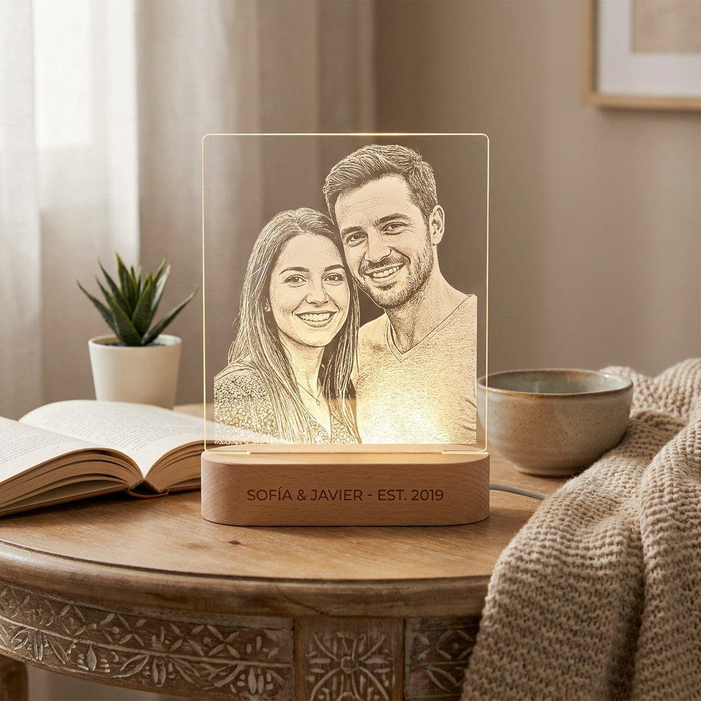 Lámpara retrato de pareja con nombres personalizada LED metacrilato