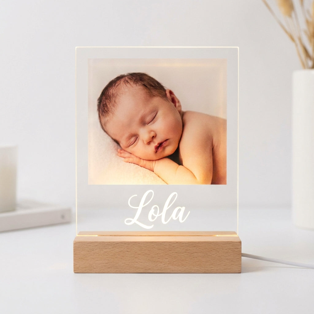 Lámpara bebé dormido con nombre personalizada LED metacrilato
