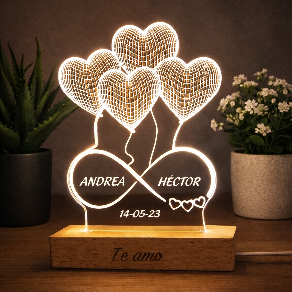 Lampara personalizada con 2 Nombres y Fecha