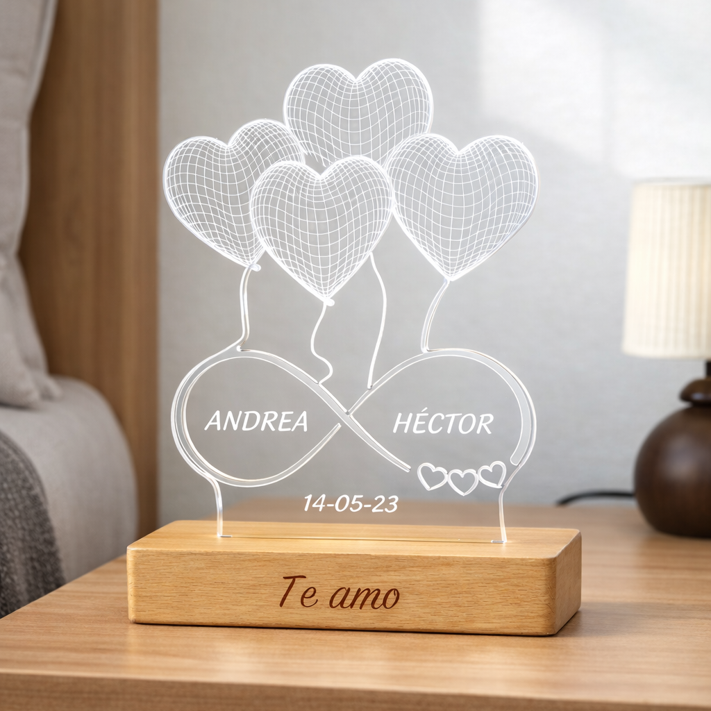 Lampara personalizada con 2 Nombres y Fecha
