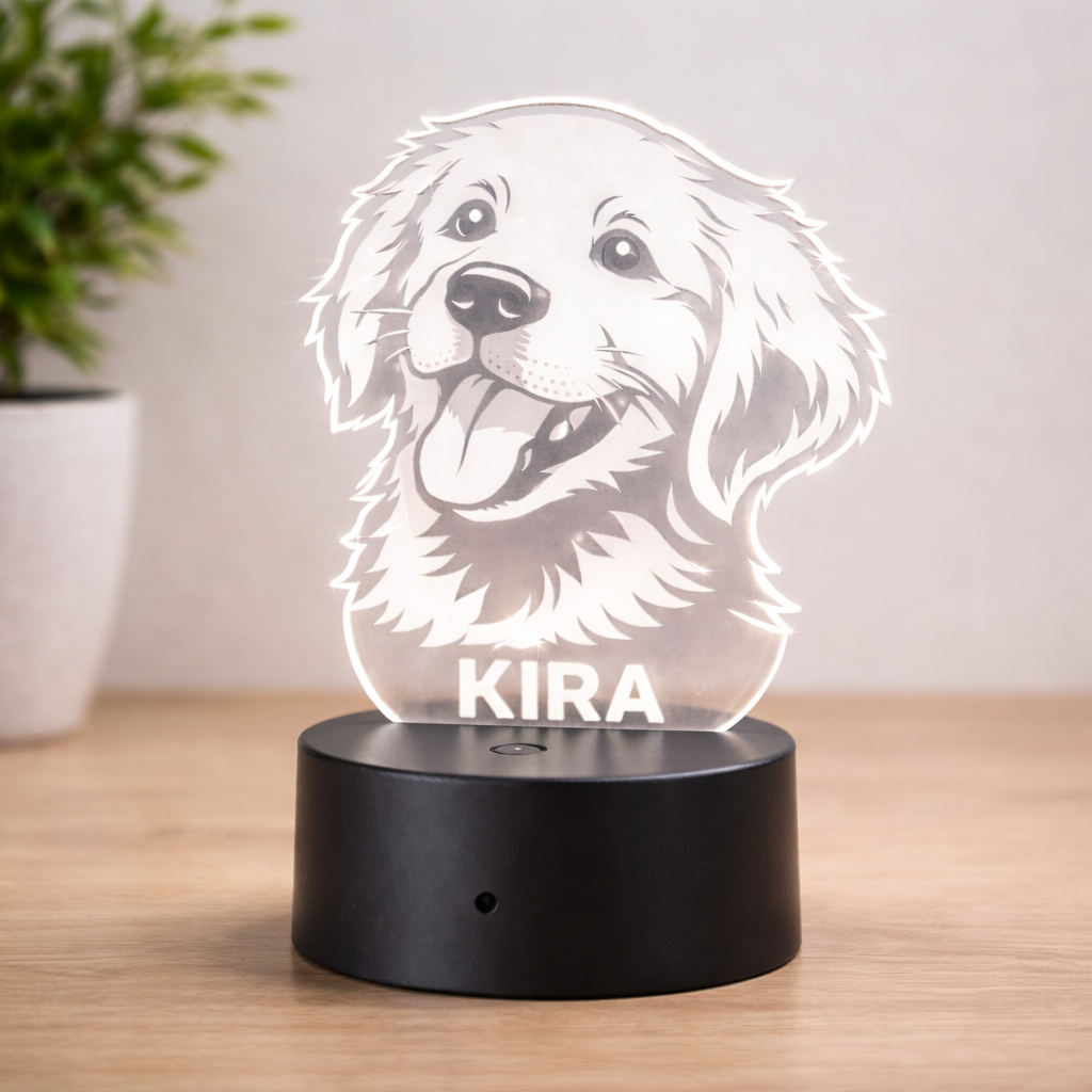 Lámpara con Silueta de Raza de Perro Personalizada | Nombre LED Madera,