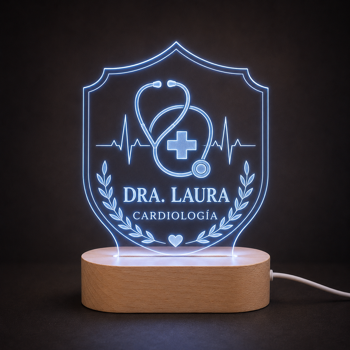 Lámpara para médico personalizada con nombre y especialidad – LED metacrilato