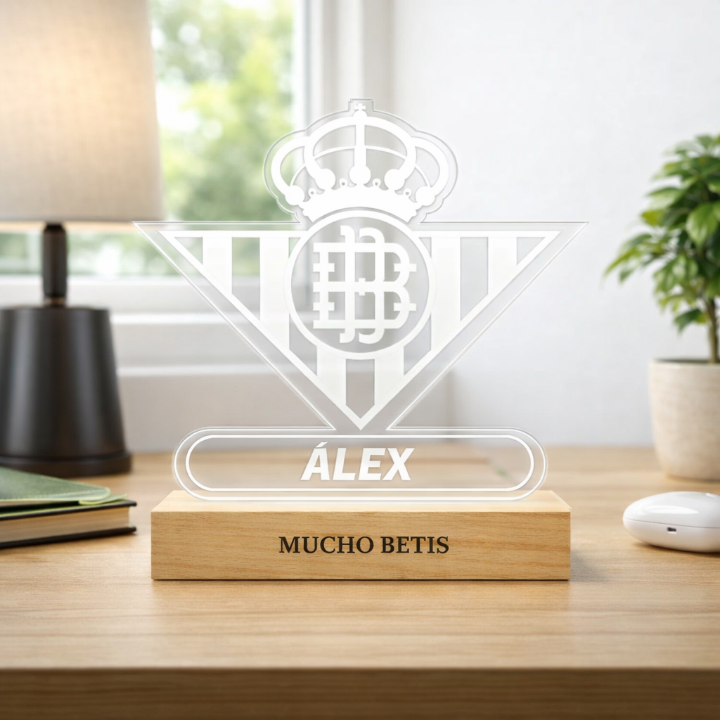Lámpara Real Betis Personalizada con Nombre | Escudo Verdiblanco LED