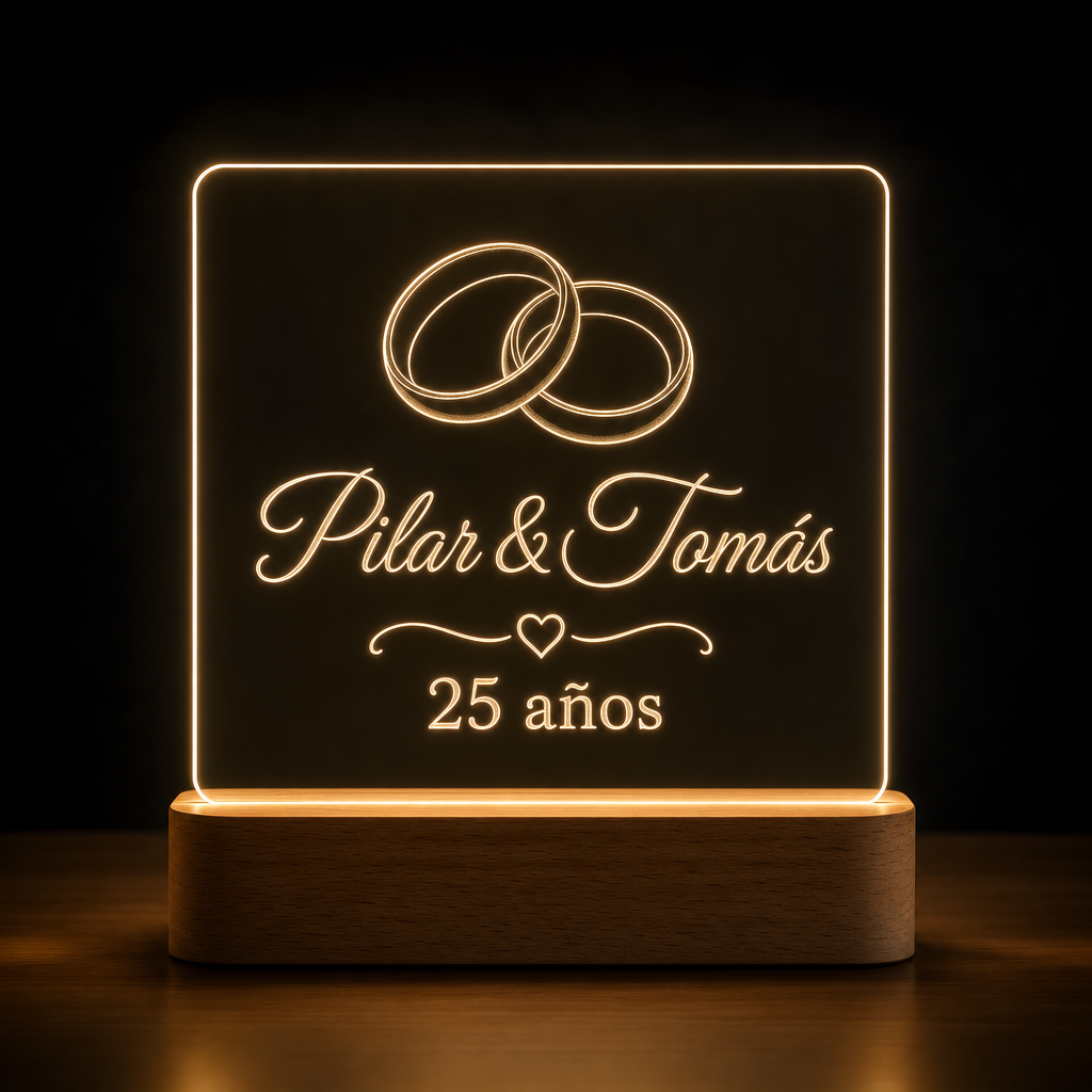 Lámpara de aniversario de bodas personalizada con nombres y años LED