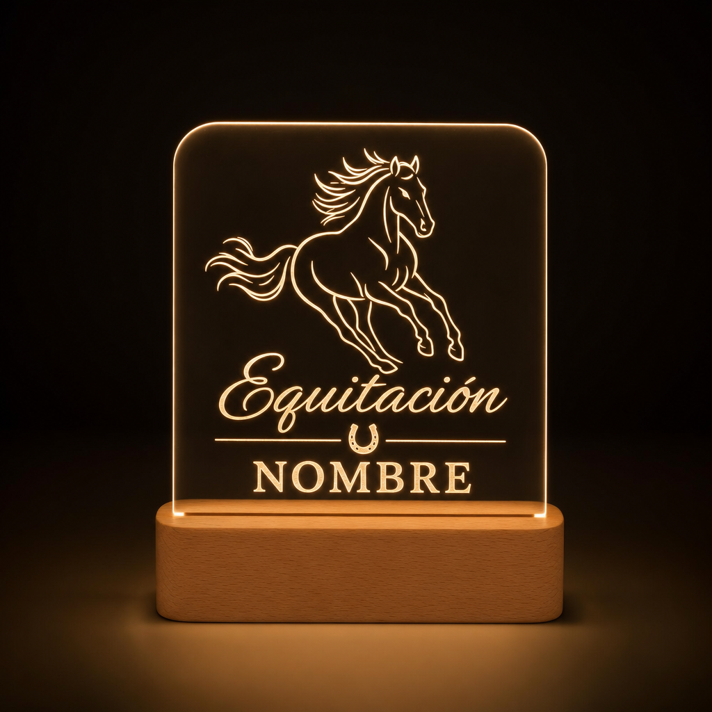 Lámpara de equitación y caballos personalizada con nombre LED metacrilato