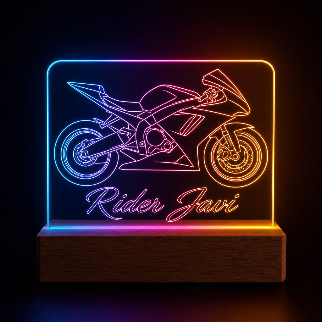 Lámpara de moto personalizada con silueta y nombre LED metacrilato