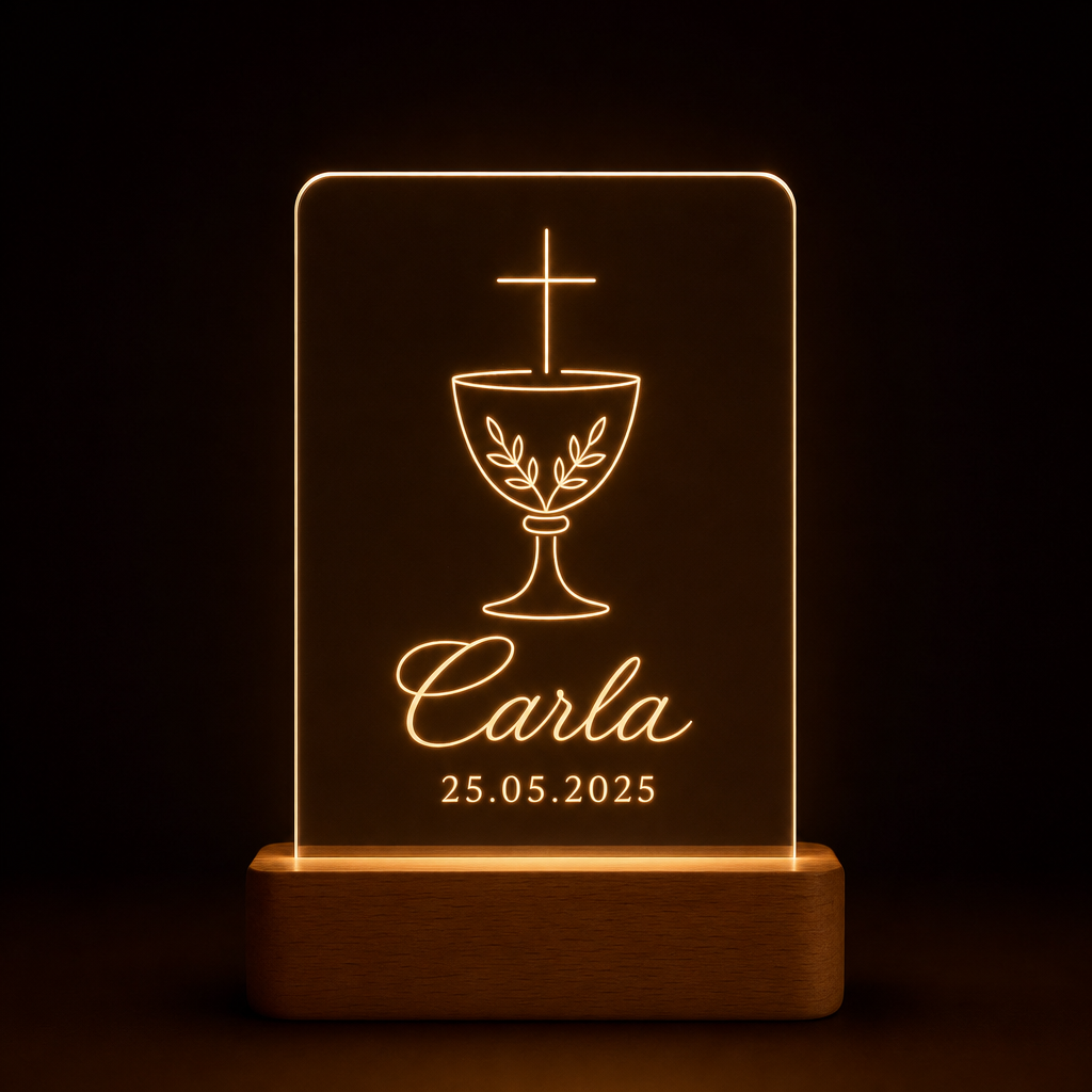 Lámpara de Primera Comunión personalizada con nombre LED metacrilato