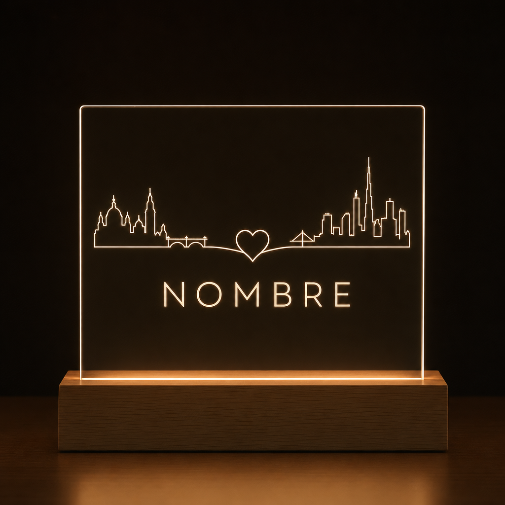 Lámpara de relación a distancia personalizada dos ciudades LED metacrilato