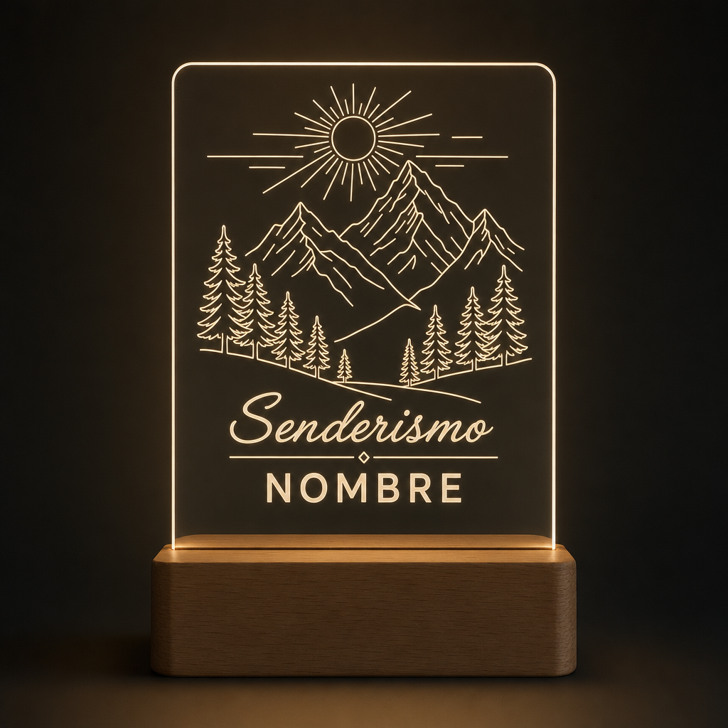 Lámpara de senderismo y montaña personalizada con nombre LED metacrilato