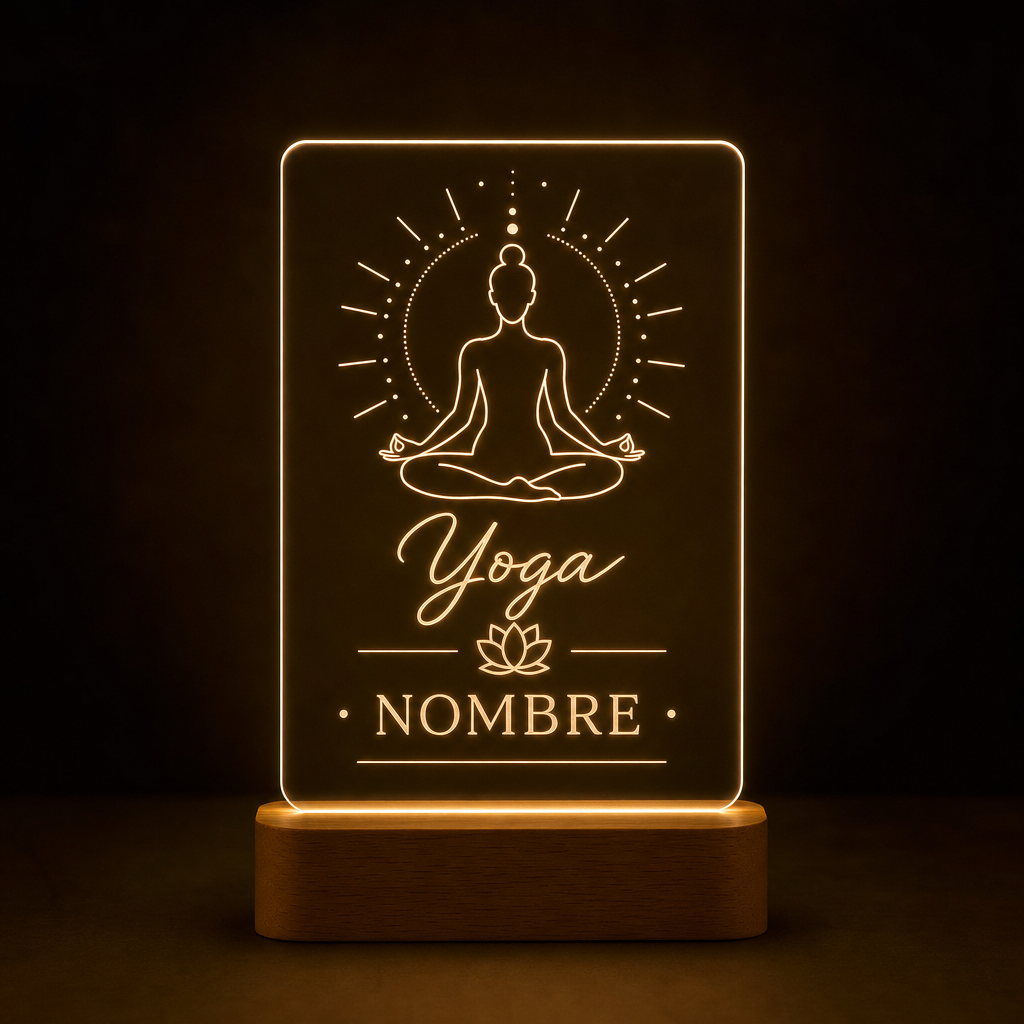 Lámpara de yoga personalizada con nombre LED metacrilato