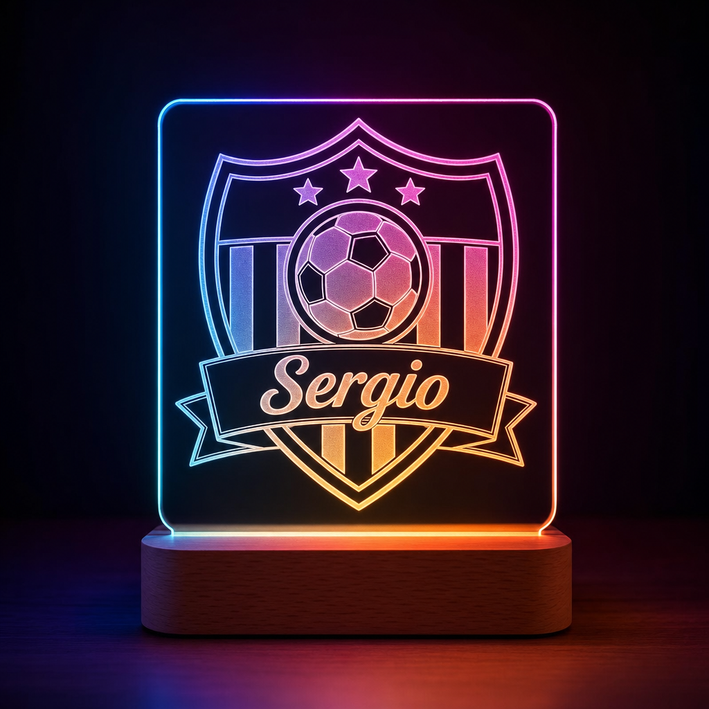 Lámpara escudo de fútbol personalizada con nombre LED metacrilato