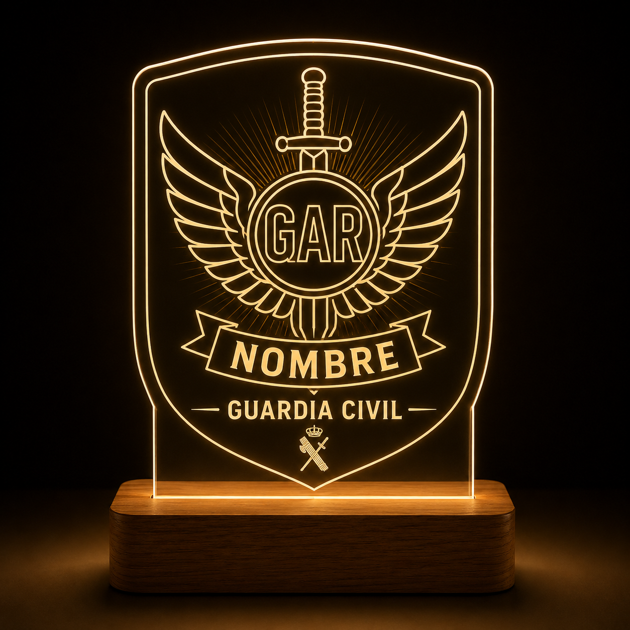 Lámpara Guardia Civil GAR personalizada diseño 2 LED metacrilato