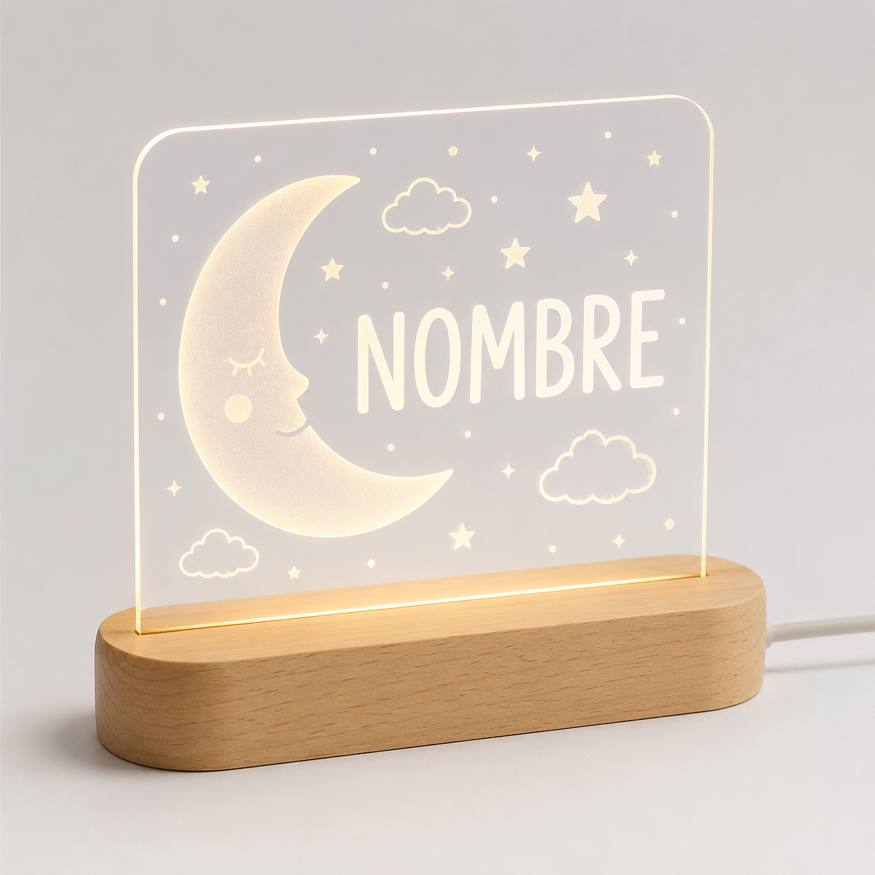 Lámpara infantil personalizada luna y estrellas con nombre LED