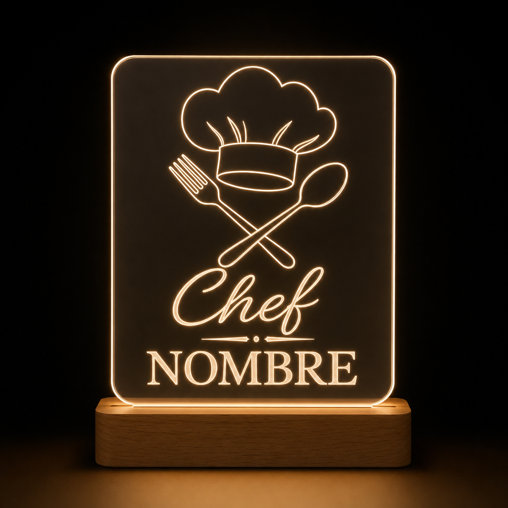 Lámpara para chef personalizada con nombre LED metacrilato