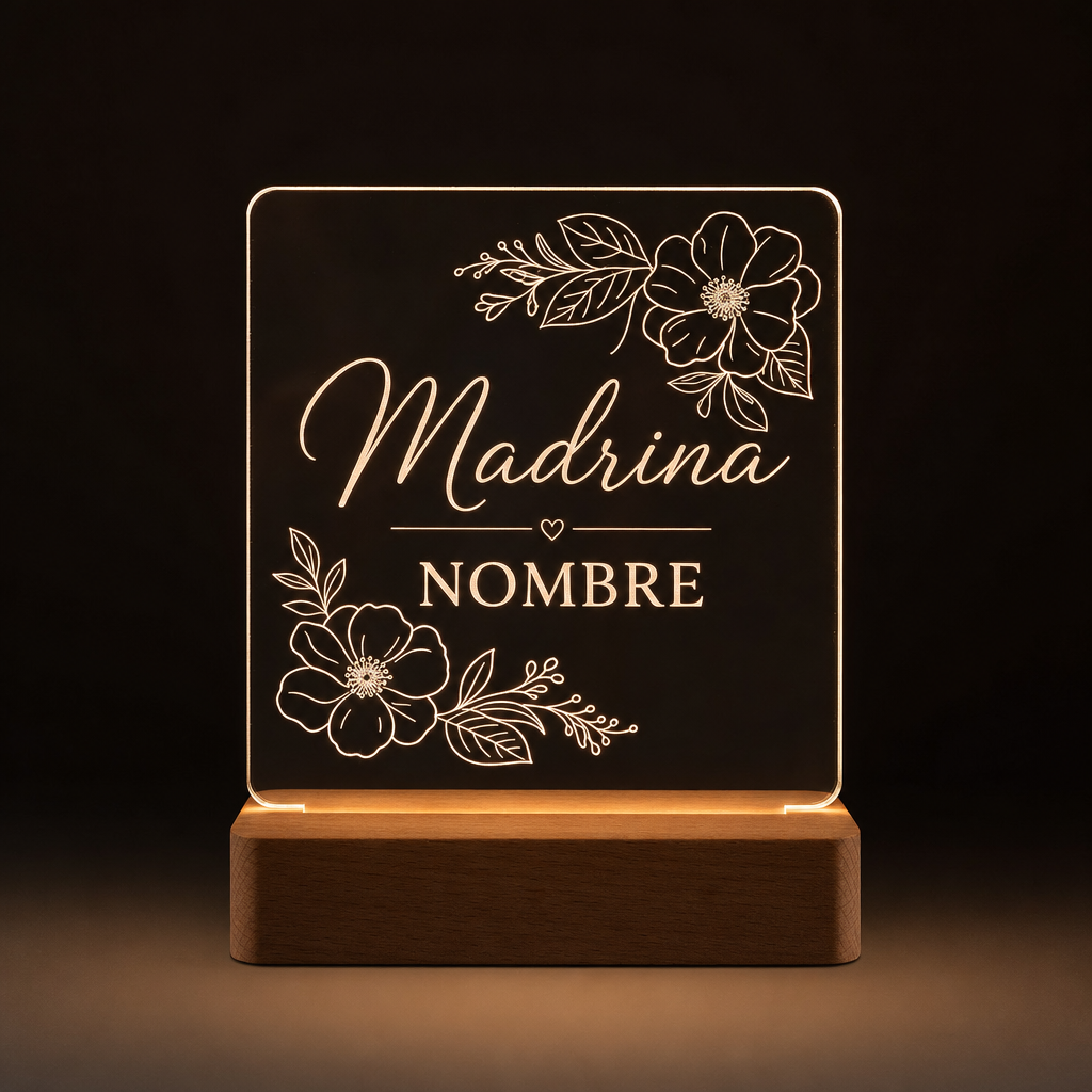Lámpara para madrina personalizada con nombre LED metacrilato