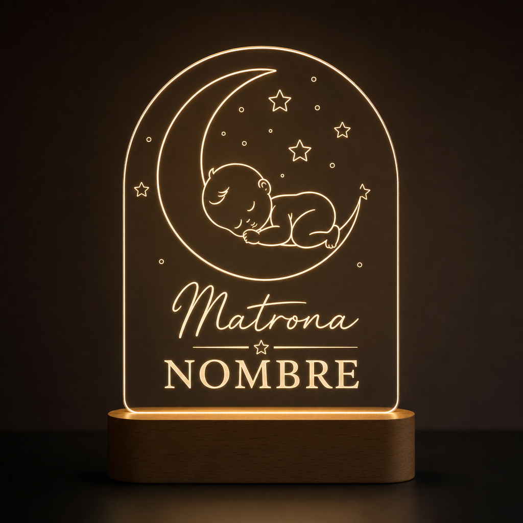 Lámpara para matrona personalizada con nombre LED metacrilato
