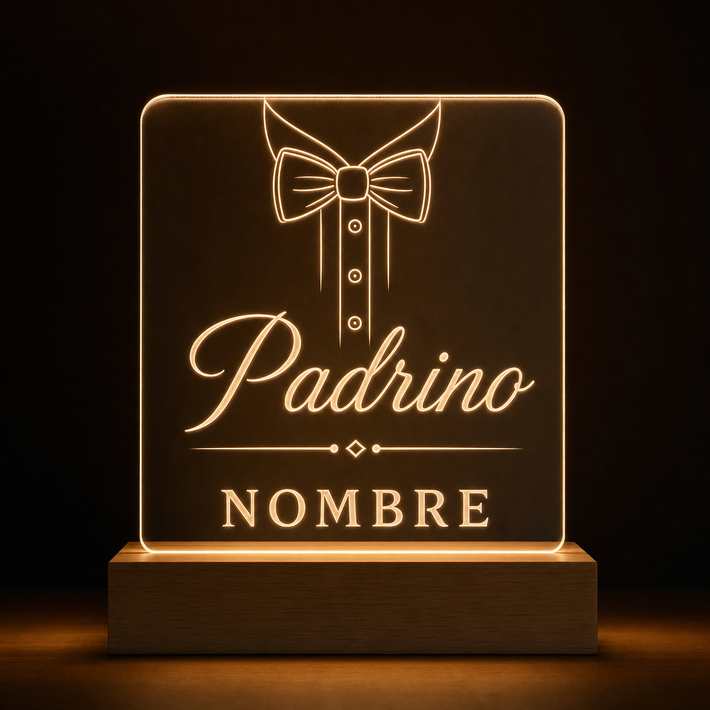 Lámpara para padrino personalizada con nombre LED metacrilato