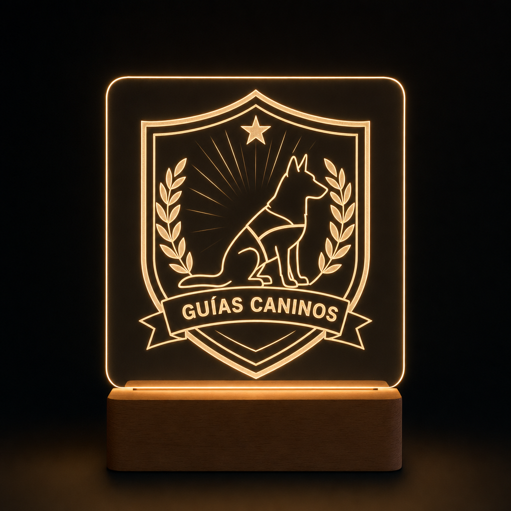 Lámpara Policía Nacional guías caninos personalizada LED metacrilato