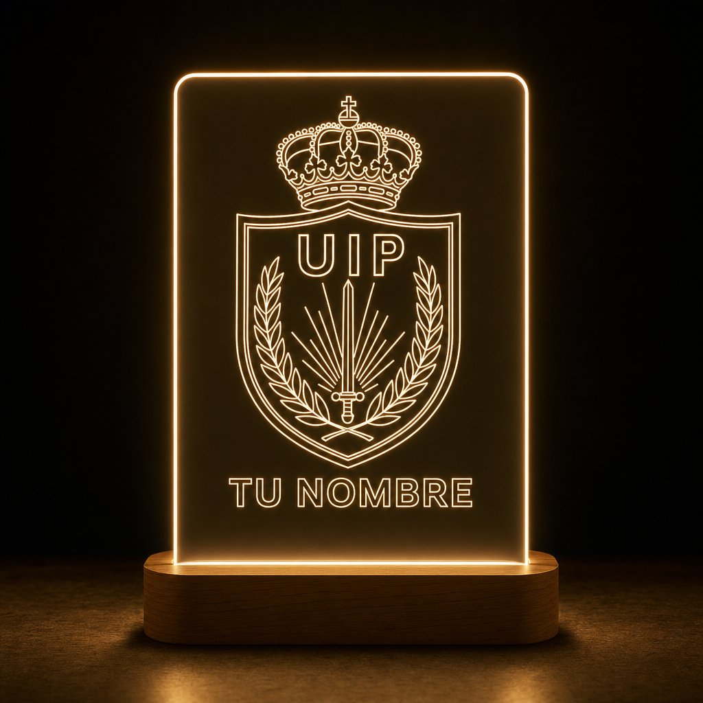 Lámpara Policía Nacional UIP antidisturbios personalizada LED metacrilato