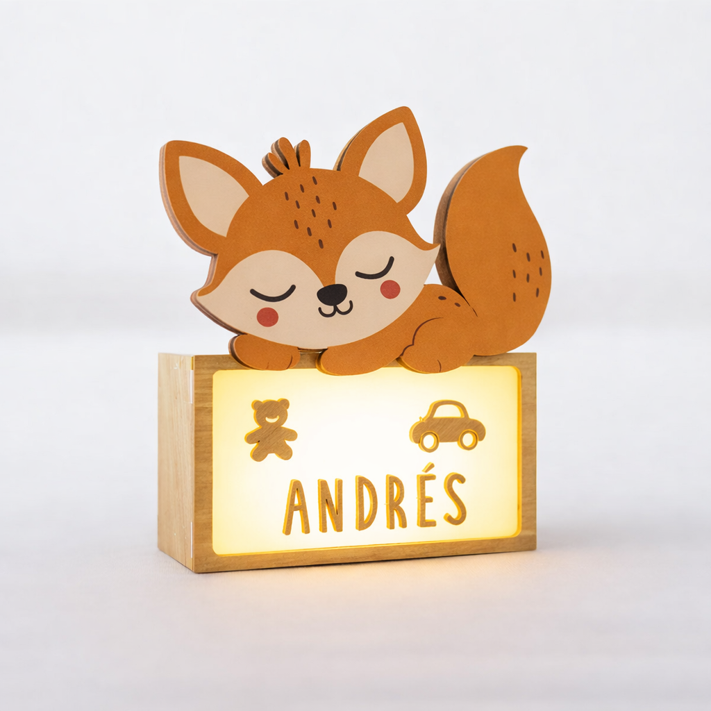 Lámpara Quitamiedos Zorro Personalizable con Nombre para Bebé
