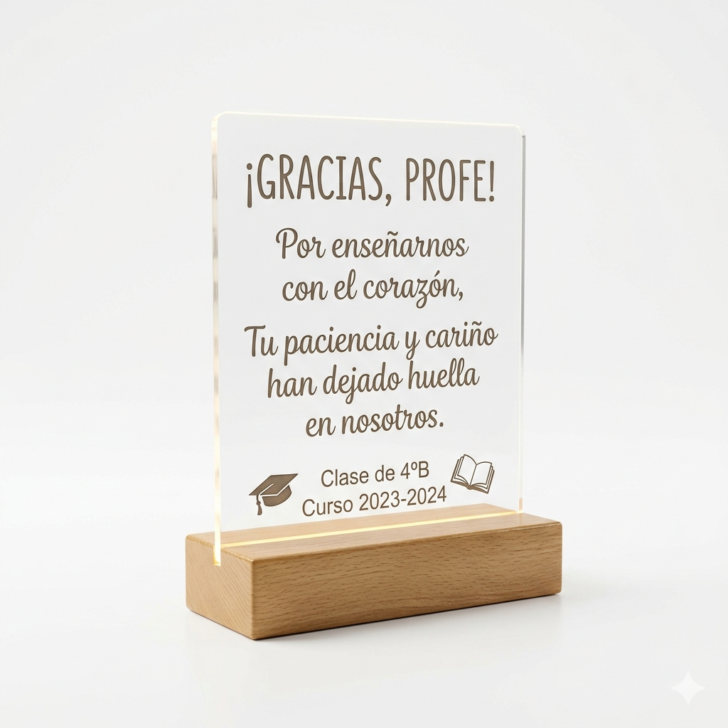 Lámpara Regalo para Profesores Personalizada | Metacrilato LED Madera MDF