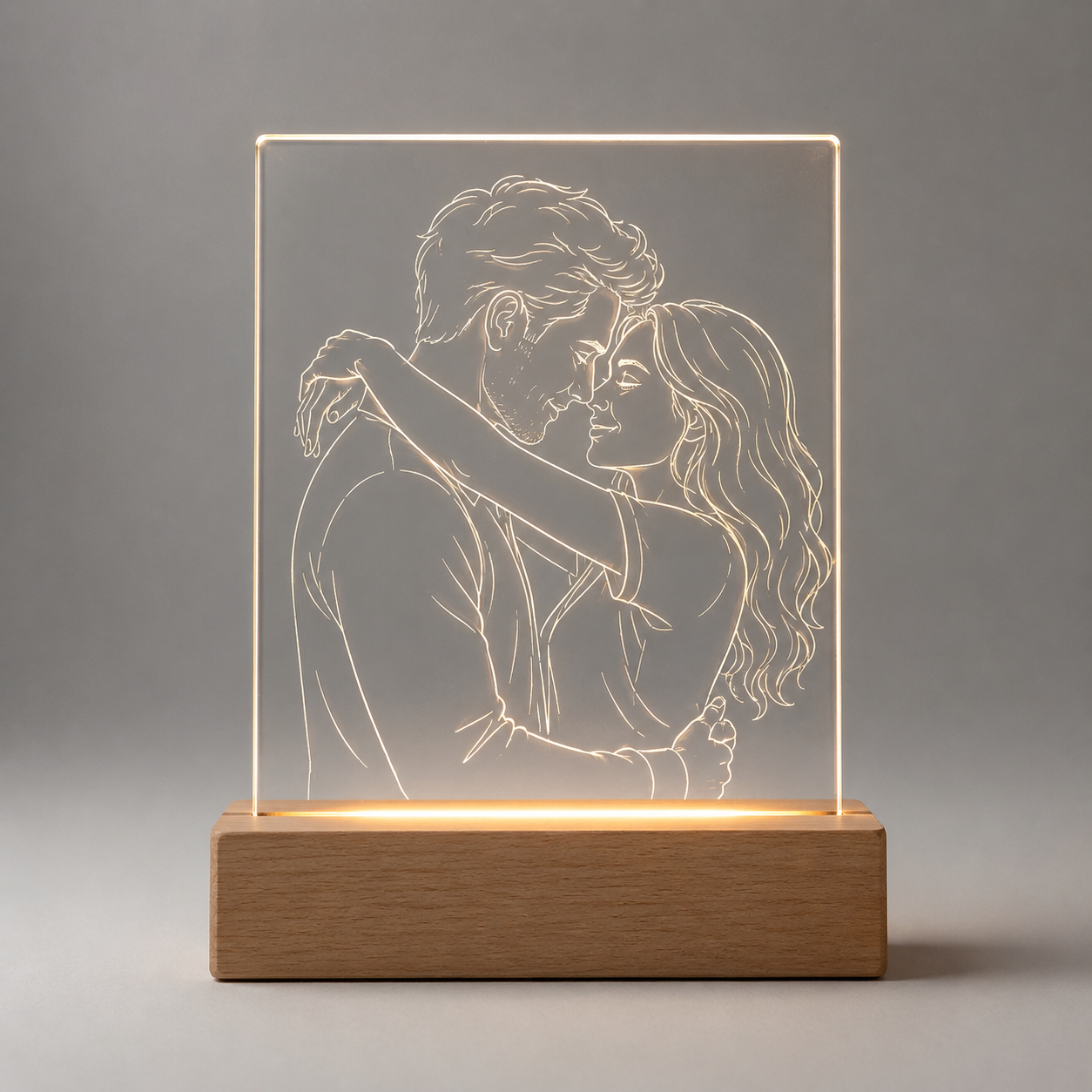 Lámpara con foto de pareja personalizada con nombres LED metacrilato