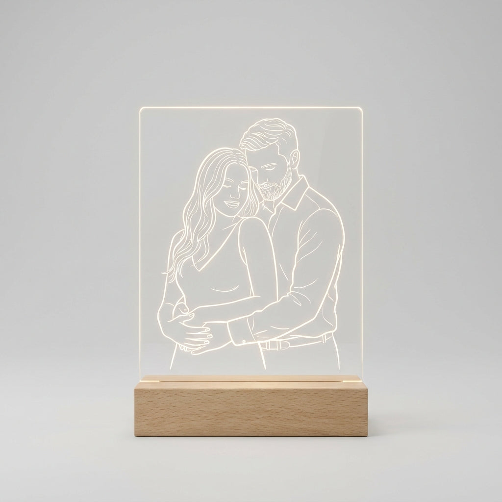 Lámpara de pareja line art personalizada con nombres LED metacrilato