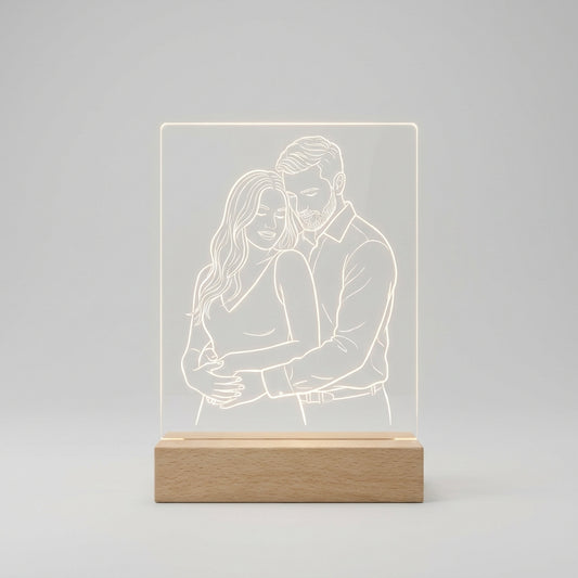 Lámpara de pareja line art personalizada con nombres LED metacrilato