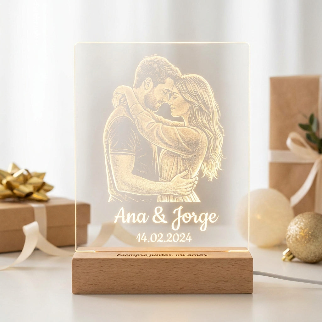 Lámpara de pareja grabada rectangular personalizada LED metacrilato