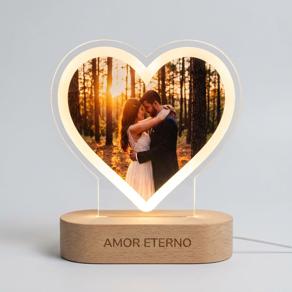 Lámpara corazón con foto de pareja personalizada LED metacrilato