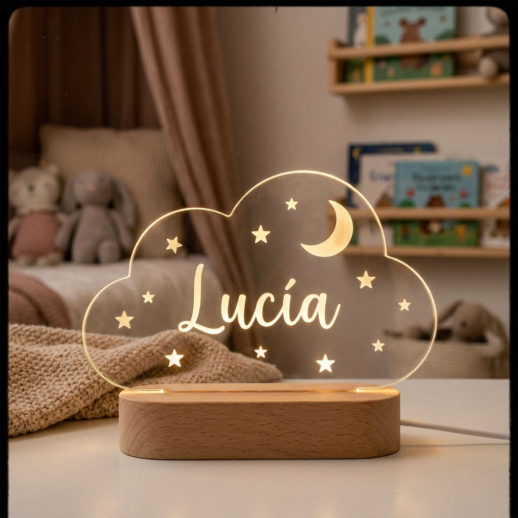 Lámpara infantil nube con nombre personalizada LED metacrilato