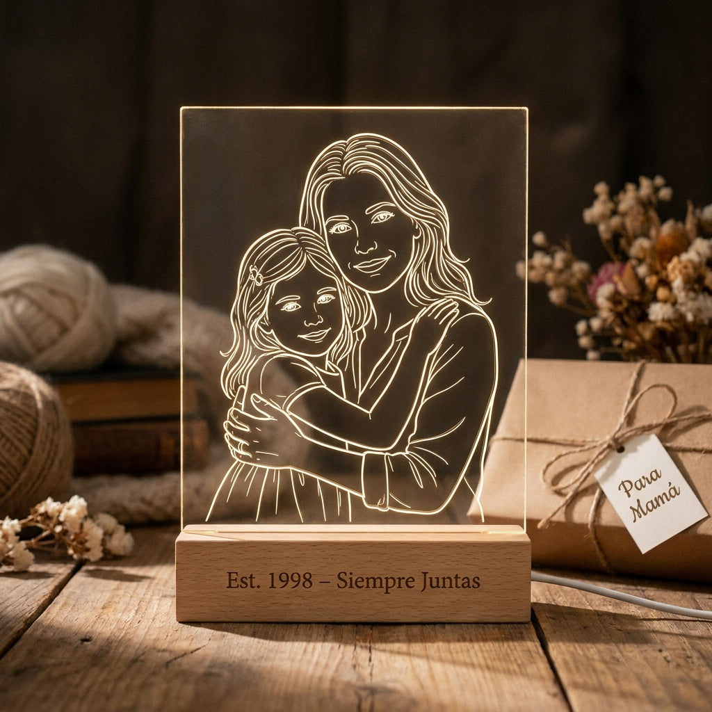 Lámpara madre e hija line art personalizada con nombres LED