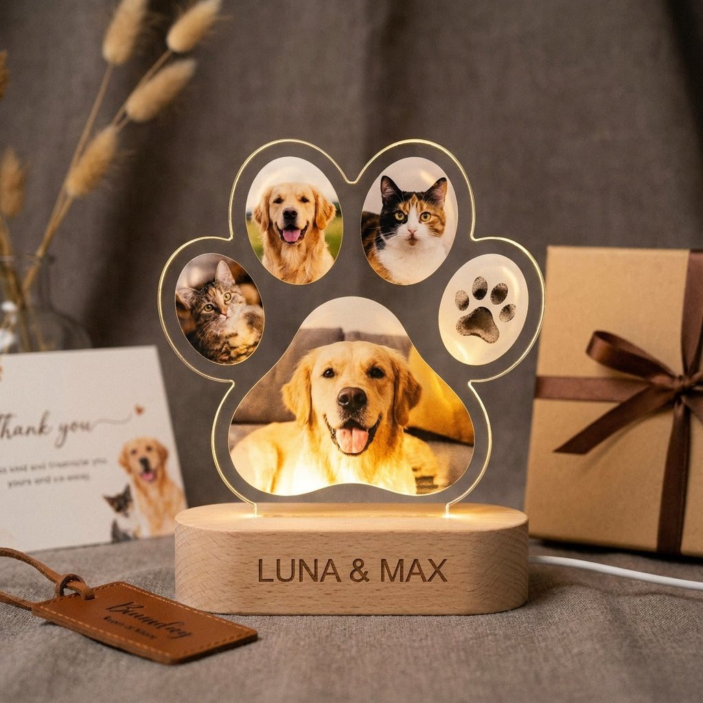 Lámpara huella de mascota con fotos personalizada LED