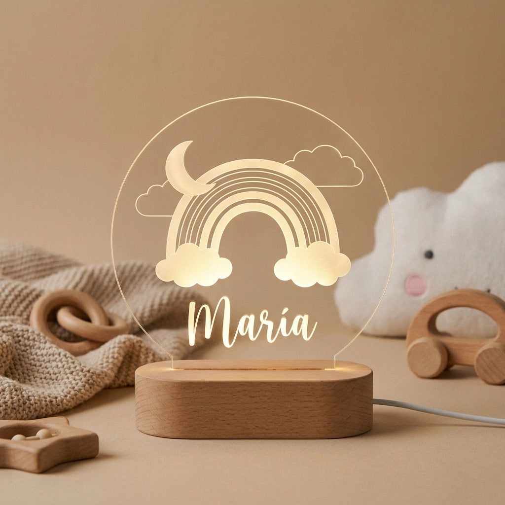 Lámpara infantil arcoíris con nombre personalizada LED metacrilato