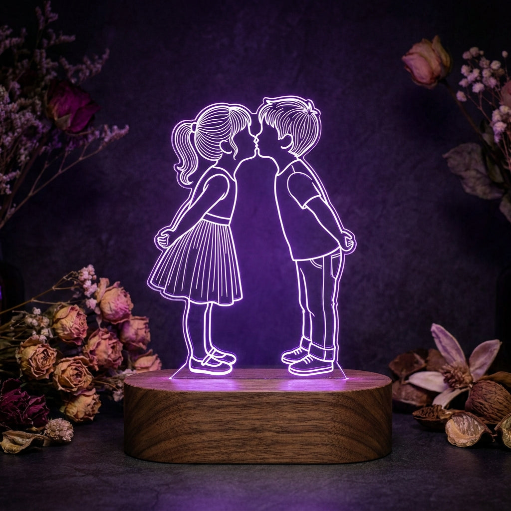 Lámpara infantil niños beso personalizada con nombres LED metacrilato
