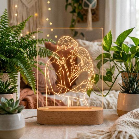 Lámpara de pareja line art naranja personalizada LED metacrilato