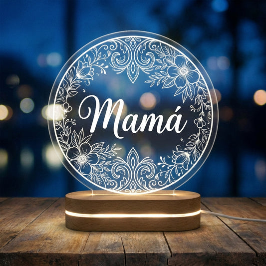 Lámpara mamá flores circular personalizada con nombre LED metacrilato
