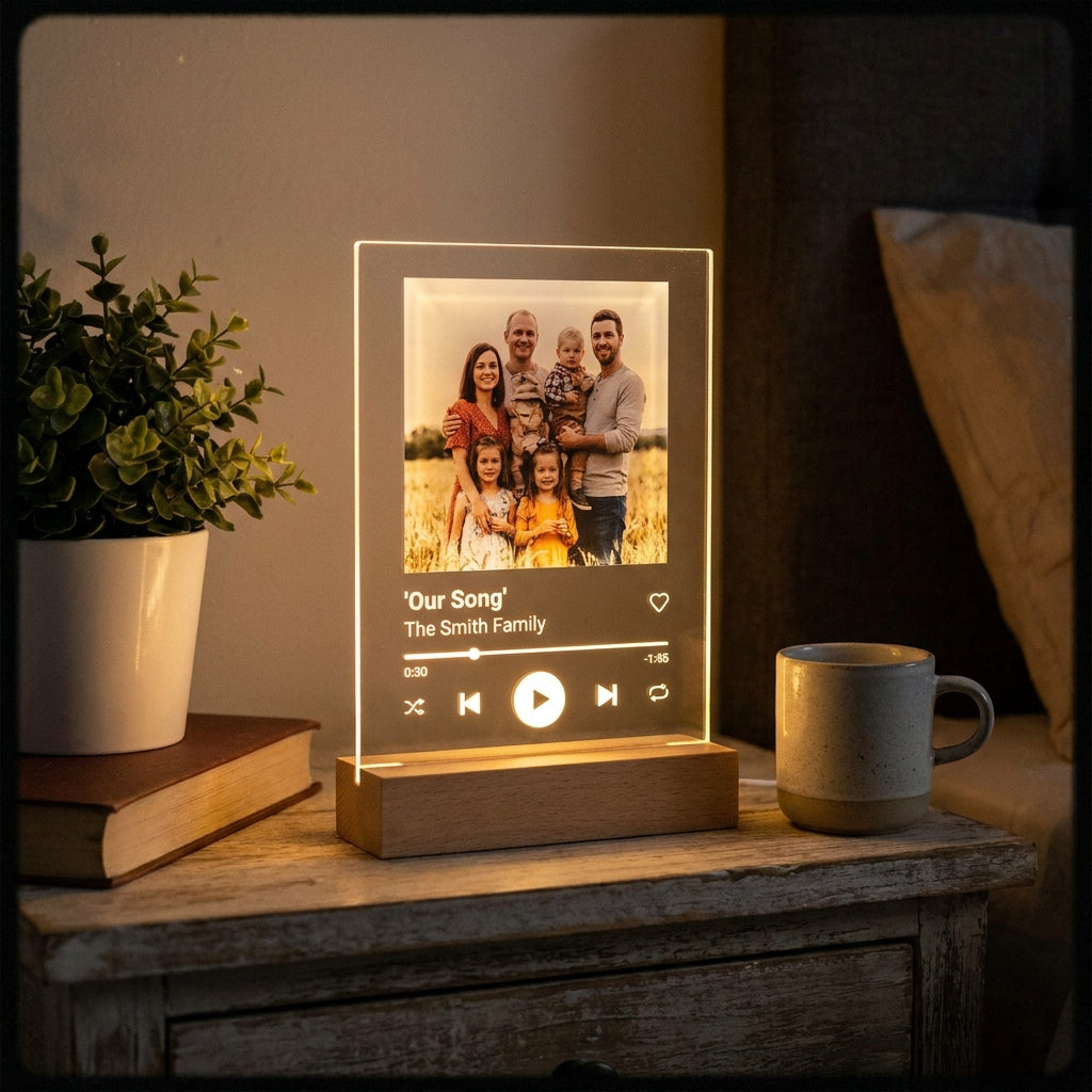 Lámpara musical familiar con foto personalizada LED metacrilato