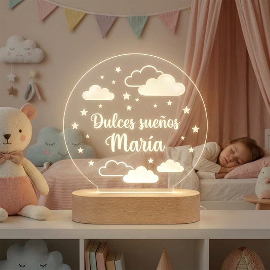 Lámpara nocturna dulces sueños personalizada con nombre LED metacrilato