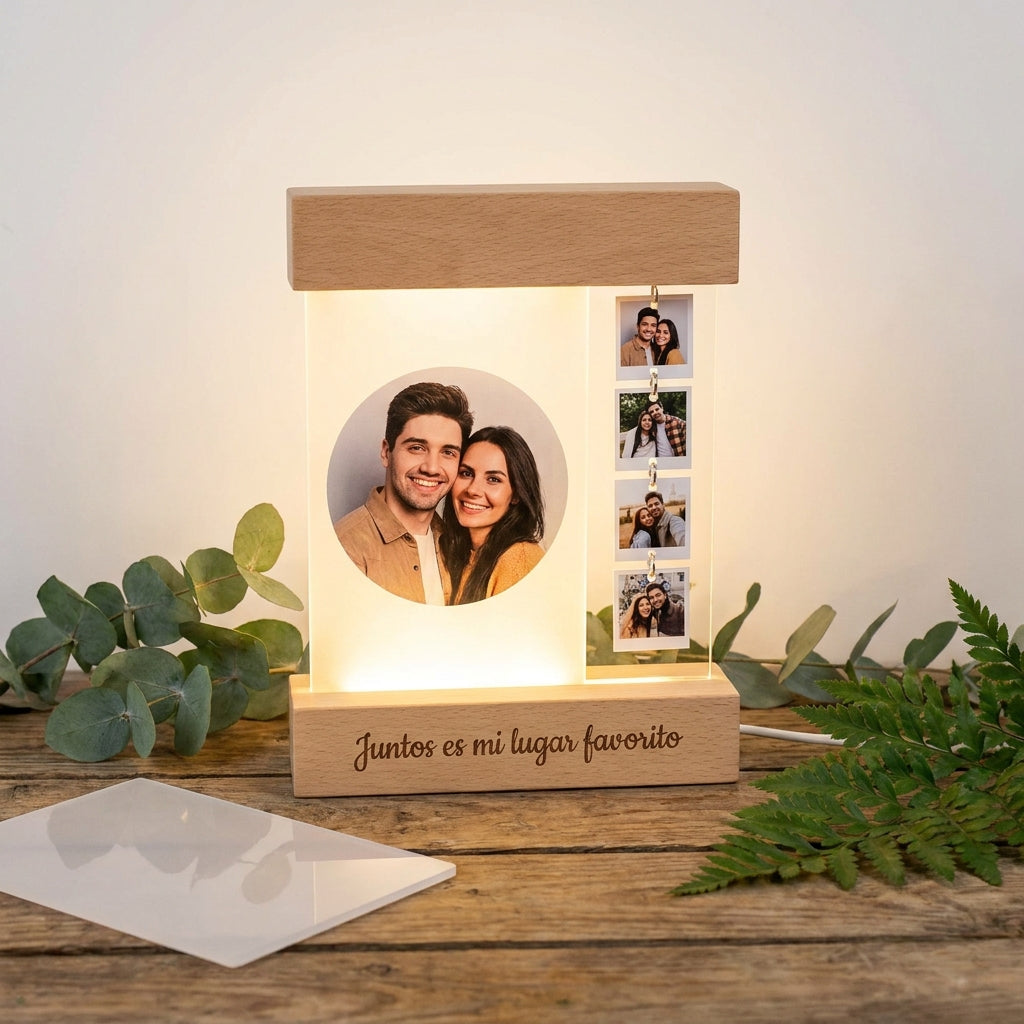 Lámpara collage de enamorados con fotos personalizada LED metacrilato