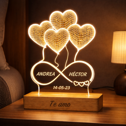 Lampara personalizada con 2 Nombres y Fecha
