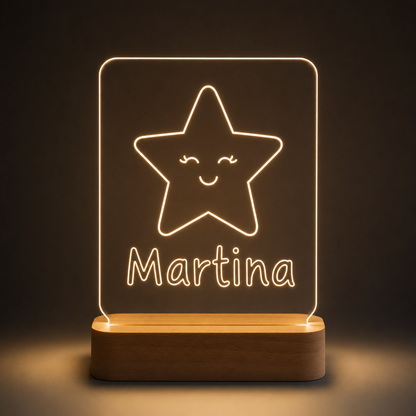 Lámpara estrella quitamiedos personalizada con nombre para bebé