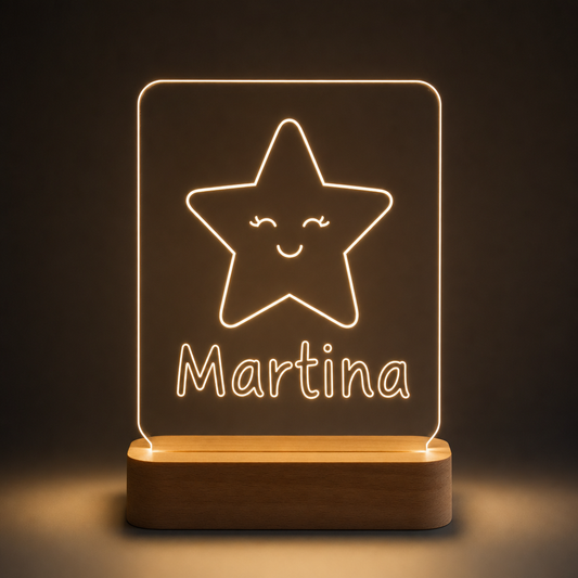 Lámpara estrella quitamiedos personalizada con nombre para bebé