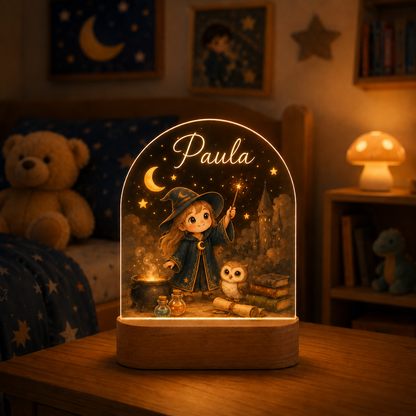Lámpara mago infantil personalizada, variante Chica, diseño LAMGEN012