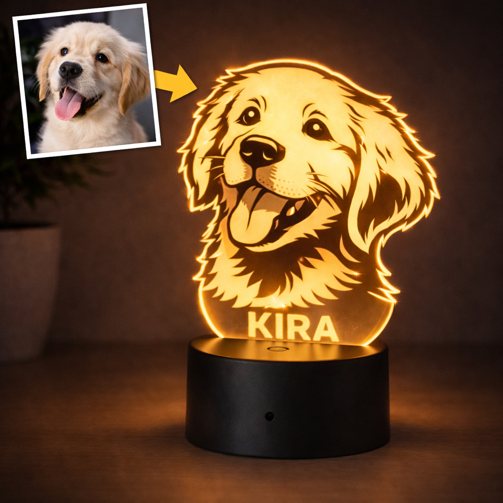 Lámpara con Silueta de Raza de Perro Personalizada | Nombre LED Madera,