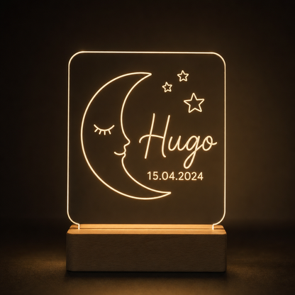 Lámpara luna bebé personalizada con nombre y fecha