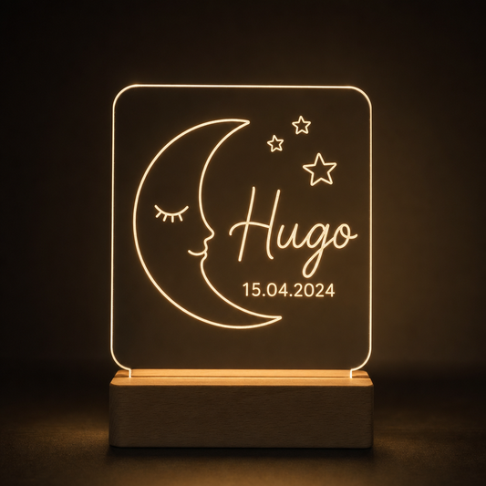 Lámpara luna bebé personalizada con nombre y fecha